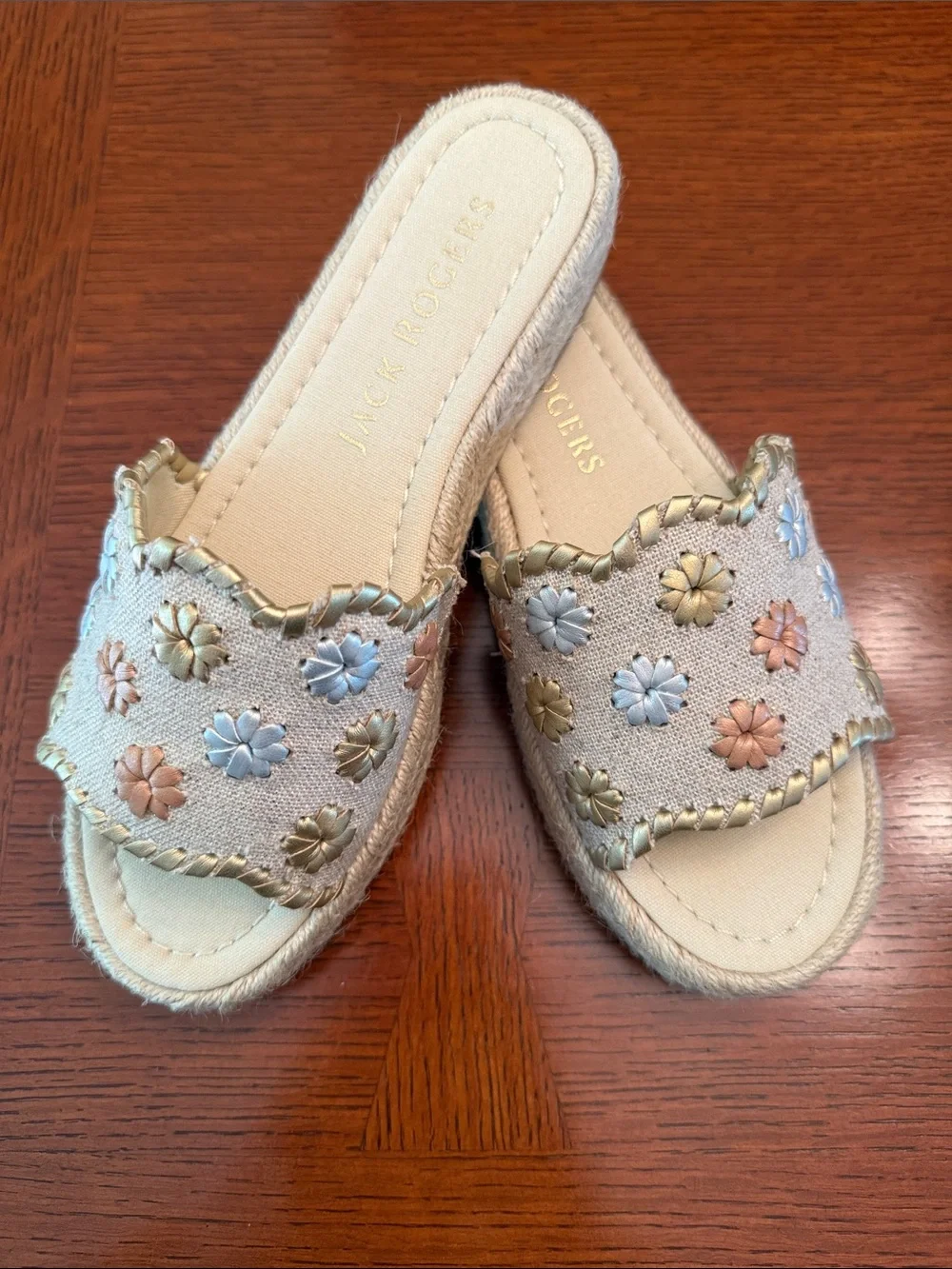 Jack Rogers Palmer Embroidered Floral Espadrille Platform Slides Sandal Size 6